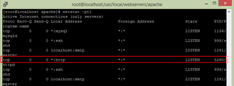 Kiểm tra hệ thống đang mở Port nào cho Apache (Apache có đang chạy hay không)